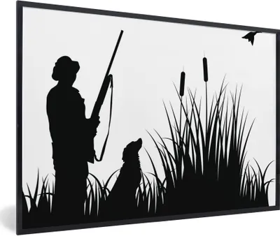 Produktbild von MuchoWow® Gerahmtes Poster Eine Illustration der Jagd auf Enten 90x60 cm - Poster mit Schwarzem Bilderrahmen Wandposter Rahmen Foto Bilder - Fotorahmen - Foto-Plakat