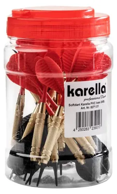 Produktbild von Karella Steeldarts lose 24 St. in Großbox, mit Messingbarrel und 2BA Gewinde, 17g, rot und schwarz