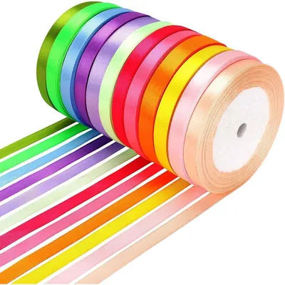 Immagine prodotto di Nastro di raso, 12 colori, 10 mm di larghezza, 22 metri di lunghezza. Ideale per confezioni regalo, decorazioni e lavori manuali