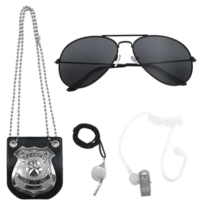 Produktbild von Polizeikostüm Zubehör Spielzeug - 4-teiliges Set mit Pfeife und Polizeibrille - Für Kinder - Für Rollenspiele und Verkleidungsparty