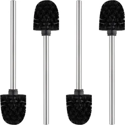 Productafbeelding van Famanu set toiletborstels met roestvrijstalen handgrepen – 4 stuks, 360° dieptereiniging, zwart
