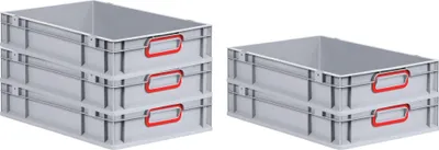 Produktbild von SparSet 5x Eurobox NextGen Color | HxBxT 12x40x60cm | 23 Liter | Griffe rot geschlossen | Glatter Boden | Grau | Eurobehälter, Transportbox, Transportbehälter, Stapelbehälter