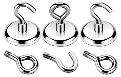 Produktbild von 72,5 kg (160 lb) Magnethaken, 3+3 Stück Neodym Ösenmagnete, 42 mm Magnet mit 360° Drehung für Küchenregale und Werkzeughalter