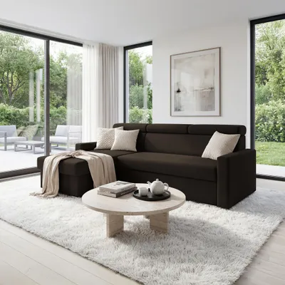 Produktbild von Ecksofa Vega L mit Schlaffunktion Zero-Wall Funktion Samtsofa 224 cm Bronze