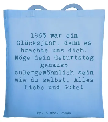 Produktbild von Mr. & Mrs. Panda Einkaufstasche Spruch 1963 Geburtstag - Sky Blue - Geschenk, Jubiläum, Geburtsjahr feiern, Jahrgang, Geburtstagsgeschenk, Tasche, Shopping, Büchertasche