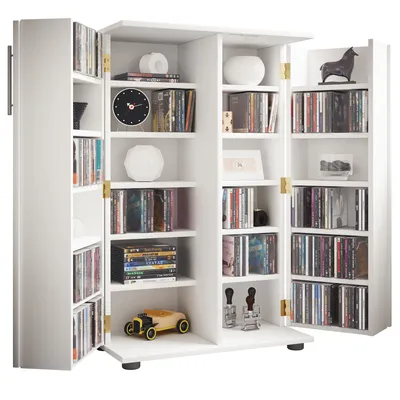 Immagine prodotto di Scaffale/armadio per CD in legno | Armadio CD salvaspazio con 2 porte bloccabili per 600 CD o 260 DVD o 144 video | Dimensioni: H. 93 x W. 60 x D. 31 cm | 20 mensole variabili – Engalo XL