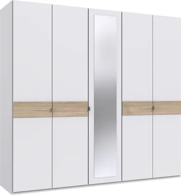 Produktbild von Drehtürenschrank >Budapest< 5 Türen, Spiegel, weiss / Hickory-Eiche-Nachbildung - 225x208x58cm (B/H/T)