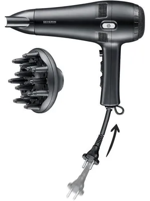 Image de Sèche-cheveux SEVERIN HT 0165 2100W, Câble Rétractable, Diffuseur et Concentrateur, 3 Températures, Noir