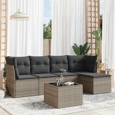 Produktbild von Design 6-tlg. Garten-Sofagarnitur mit Kissen Grau Poly Rattan, Gartenmöbel-Sets 2024 Neu