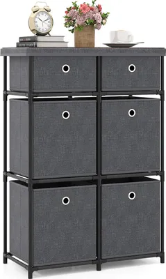 Produktbild von Aufbewahrungsschrank mit 6 Schubladen, Organisationsmöbel mit Metallrahmen & faltbare Stoffschubladen, minimalistische Aufbewahrungs-Kommode, Grau