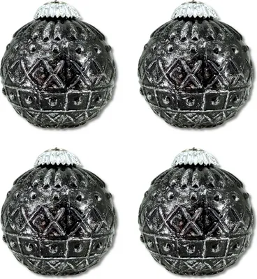 Produktbild von Glas Weihnachtskugel schwarz - C - 4 Stück 8,5 x 10cm Deko-Kugel Christbaumschmuck glänzend