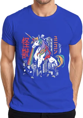 Produktbild von Einhorn Regenbogen Kaiju Monster Stadt Zerstörung ユニコーン 怪獣 Retro Herren T-Shirt, Blau, S