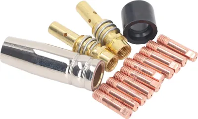 Zdjęcie produktu dla 14Pcs Akcesoria do pistoletu spawalniczego MIG Miedziany palnik spawalniczy Przewodząca końcówka kontaktowa Dysza gazowa Zestaw osłony pręta łączącego