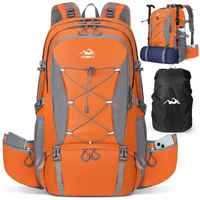 Produktbild von 50L Wanderrucksack Reiserucksack wasserdichter mit Regenschutz, Grau/Orange