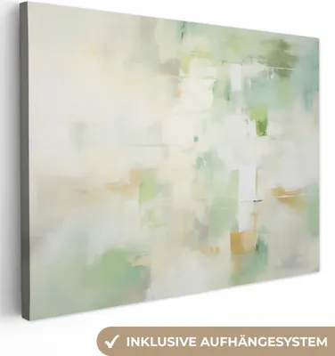 Produktbild von MuchoWow® - Leinwandbilder - Abstrakt - Kunst - Weiß - Grün - Modern, Wandbild, Wanddeko Bilder Wohnzimmer, 120x90 cm