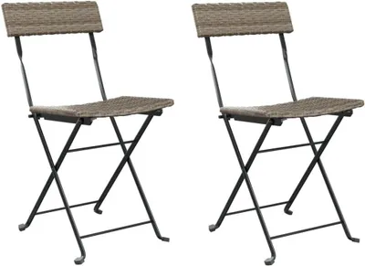 Produktbild von Bistrostühle 2er Set Klappbar Grau 40 x 45 x 79 cm Poly Rattan mit Stahlrahmen Robustes Modernes Design für Garten Terrasse Balkon und Camping