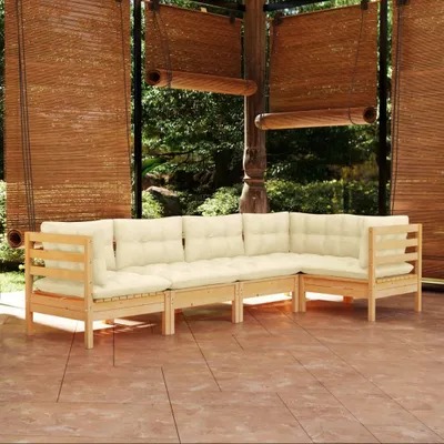 Produktbild von Möbel 5-tlg. Garten-Lounge-Set mit Creme Kissen Kiefernholz - Gartenmöbelgarnituren 3096382