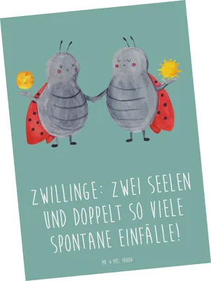 Produktbild von Mr. & Mrs. Panda Postkarte Zwillinge Abenteuer - Meeresbrise - Geschenk, Tierkreiszeichen, Horoskop, Ansichtskarten, Spontanität, Sternzeichen, Geschenke, Ansichtskarte