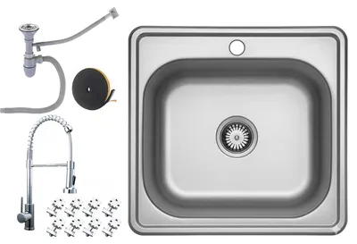 Produktbild von Faizee Home Edelstahlspüle 48x48 cm mit Spiral Armatur & Siphon Set Einbauspüle Küchenspüle Edelstahl Spülbecken