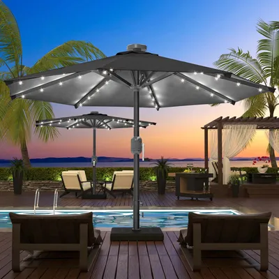 Produktbild von SUN MARINO | Sonnenschirm | Rund | Ø 300 cm | Schwarz | LED | Ampelschirm, Marktschirm, Gartenschirm