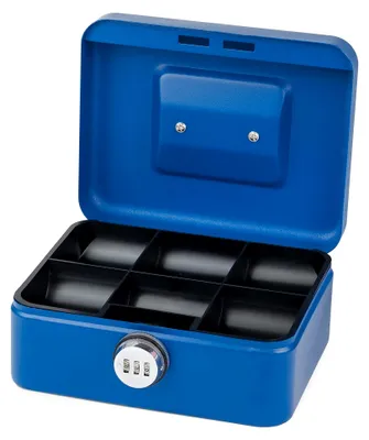 Produktbild von Geldkassette mit Zahlenschloss, extra starkem Schloss, 20 x 16 x 9 cm, Medium, Blau