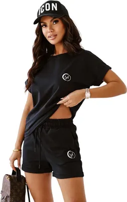 Produktbild von Damen Jogginganzug  Zweiteiler Homewear – Kurzarmshirt & Shorts Schwarz/L/40