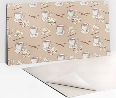 Produktbild von PVC-Wandschutz für die Küche - Stilvoller Schutz für Ihre Wände 100 x 50 Eine Tasse Kaffee mit einer Vanilleschote