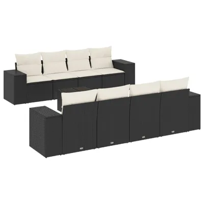 Produktbild von 9-tlg. Garten-Sofagarnitur mit Kissen Schwarz Poly Rattan