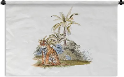 Produktbild von MuchoWow® Wandteppich Wandbehang Tiger - Baum - Weiß 150x100 cm Tapisserie Dekoration Wandtuch - Waschbar - Tapisserien - Wand-Decke