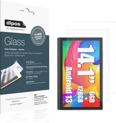 Produktbild von 2x Schutzfolie für Masewo 14 Zoll Tablet matt - Anti-Shock 9H Folie dipos Glass Kunststoffglas