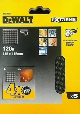 Produktbild von DeWALT DTM3022 EXTREME Schleifgitter 115 x 115 mm Körnung 80 5 Stück