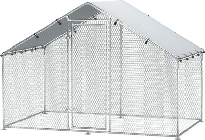 Produktbild von Hühnerauslauf für 5-8 Hühner, Dachplane, verriegelbare Tür, Stahlrahmen, 5,1 m², 3 x 1,7 x 1,9 m