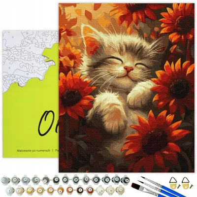 Obrázok produktu pre Ach, umenie! Maľovanie podľa čísel Mačka 40x50 cm - sada pre deti a dospelých Plátno s dreveným rámom, akrylovými farbami, 3 štetcami a doplnkami