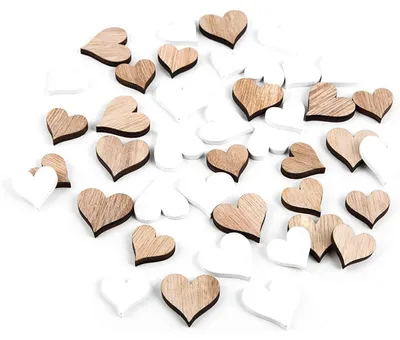 Produktbild von 24 kleine Mini Herzen aus Holz - Streuteile natur weiß braun Tischdeko Hochzeitsdeko 2-3 cm