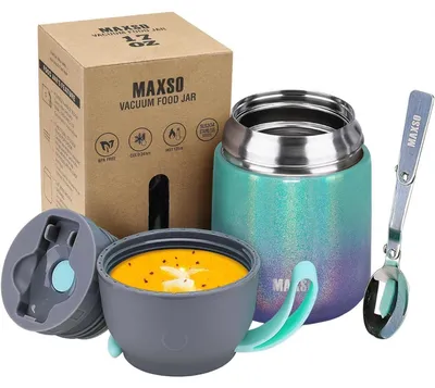 Productafbeelding van Isolatiebeker voor eten, 500 ml, kinderuitvoering, roestvrij staal, met lepel, in regenboogkleuren
