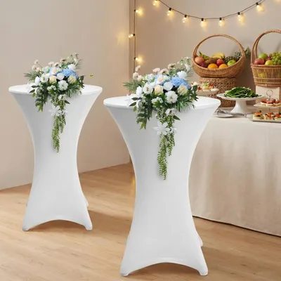 Produktbild von Vigevee 2× Stehtischhusse Stretch Weiß Ø 60×110 cm – Elastischer Bistrotisch Überzug für Events & Feiern