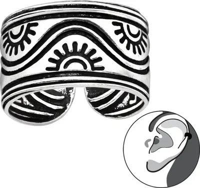 Produktbild von 925 Sterling Silber Ohrmanschette mit geschwärztem Sonnenmuster Ear Cuff Ohrklemme