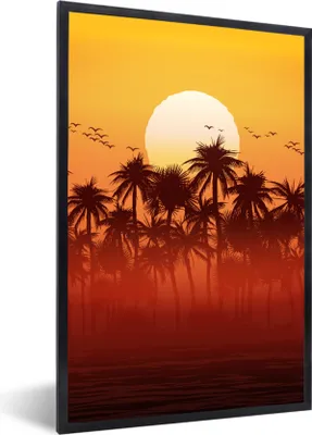 Produktbild von MuchoWow® MuchoWow® Gerahmtes Poster Sonne - Vogel - Palme 60x90 cm - Poster mit zchwarzem Bilderrahmen - Kunst