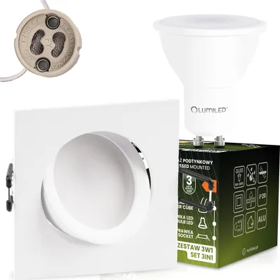 Obrázok produktu pre LUMILED LED zapustené bodové svietidlo GU10 6W 4000K neutrálna biela otočné 85mm ultra ploché hliníkové hranaté biele matné 230V vrátane pätice GU10 LED žiarovka zapustené stropné svietidlo do obývačky kuchyne chodby