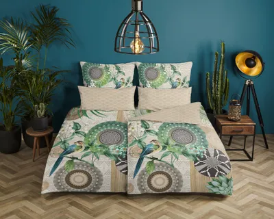 Produktbild von hip Flanell Bettwäsche 155x220 Tonrar sand grün Vogel  Mandala Wende 30092F