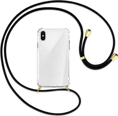Produktbild von Handykette Backcover-Schutzhülle mit Band (Metall goldfarben) für Apple iPhone X / XS / 10 - schwarz