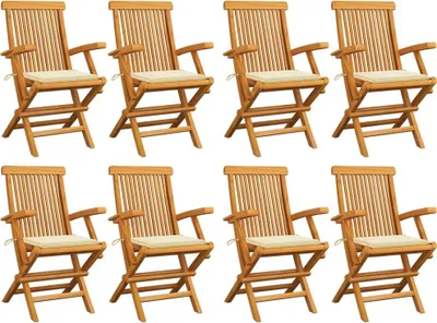 Produktbild von Gartenstühle mit Creme Kissen 8 Stk. Massivholz Teak