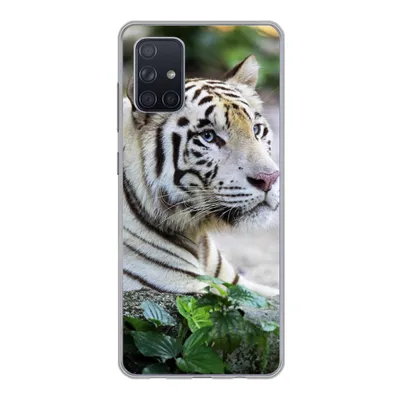Produktbild von MuchoWow® Handyhülle Schutzhülle Hülle für Samsung Galaxy A51 Tiger - Weiß - Sand Silikon Softcase Handy Hülle - Schutzabdeckung