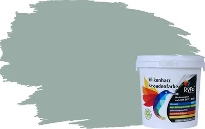 Produktbild von RyFo Colors Silikonharz Fassadenfarbe Lotuseffekt Trend Moosgrau 1l - bunte Fassadenfarbe, weitere Grau Farbtöne und Größen erhältlich, Deckkraft Klasse 1