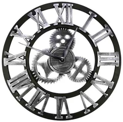 Image de Grande horloge murale de style vintage, noire, ronde, en métal, silencieuse, à piles, 45 cm, chiffres romains, pour le salon, la chambre à coucher ou la cuisine