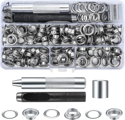 Obrázok produktu pre Sada očiek, 10 mm, kovové, 120 kusov, vrátane náradia, vhodné na stanové plachty a látky
