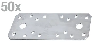 Zdjęcie produktu dla Alberts 855703 Łączniki płaskie, stal nierdzewna, 133 x 55 x 2,0 mm, zestaw 50 sztuk