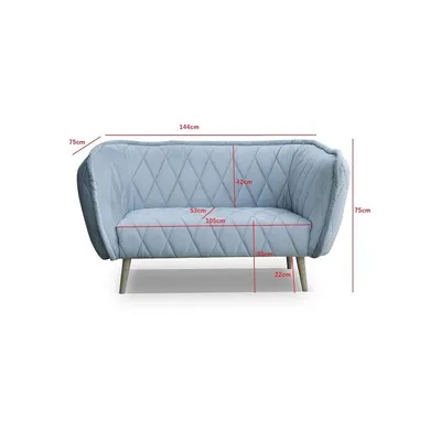 Produktbild von QLA Möbel 2-Sitzer Stoffsofa Aron in Hellblau: Skandinavisches Design Sitzsofa mit Rückenlehnen und Holzbeinen aus Massivholz, gepolstert und als Sitzbank geeignet