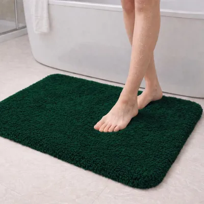 Image de Tapis de bain en microfibre, 80 x 50 cm, vert foncé, absorbant, pelucheux, avec dos en TPR