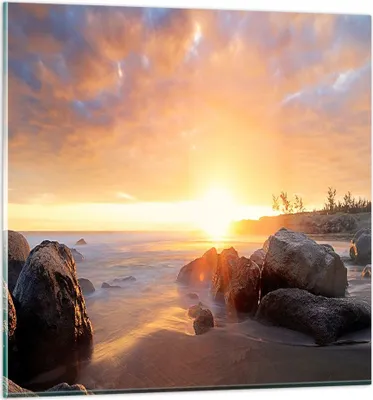 Produktbild von Bilder auf glas - Meer Strand Felsen - 40x40cm - Glasbilder - Wandbilder - Kunstdruck - zum Aufhängen bereit - Wanddekoration aus Glas - Glas Bilder - Wandbild auf Glas - Einteilig - GAC40x40-3649